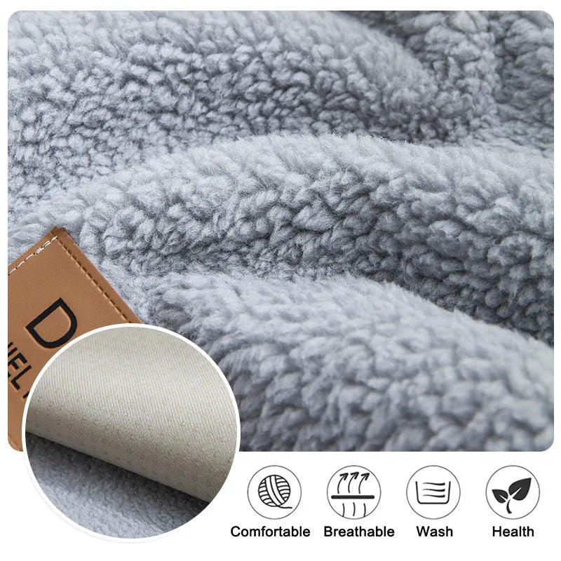 LELLEN beige plush sofa cover with anti-slip silicon rubber backing on a modern grey sofa