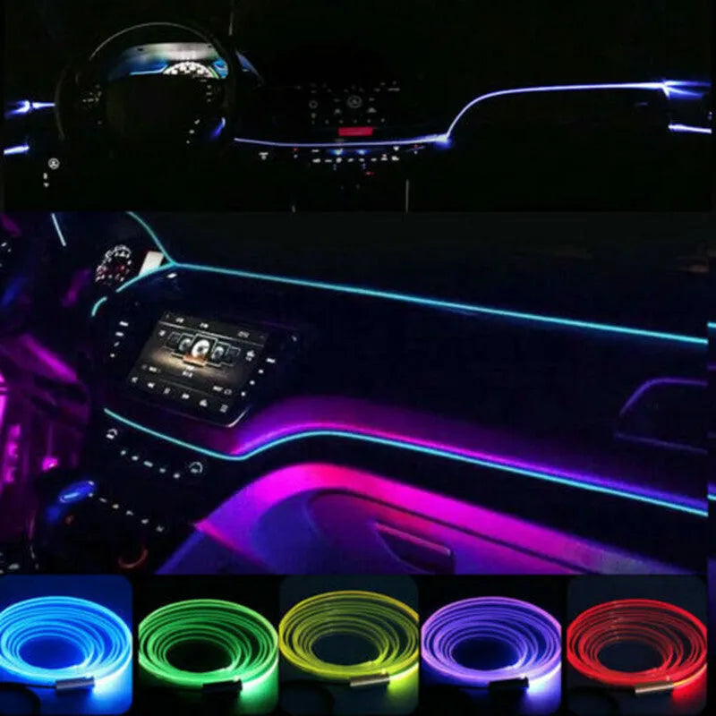 APP cold light strip car interior decoration lights with RF remote control and 6m soft rubber light pipe