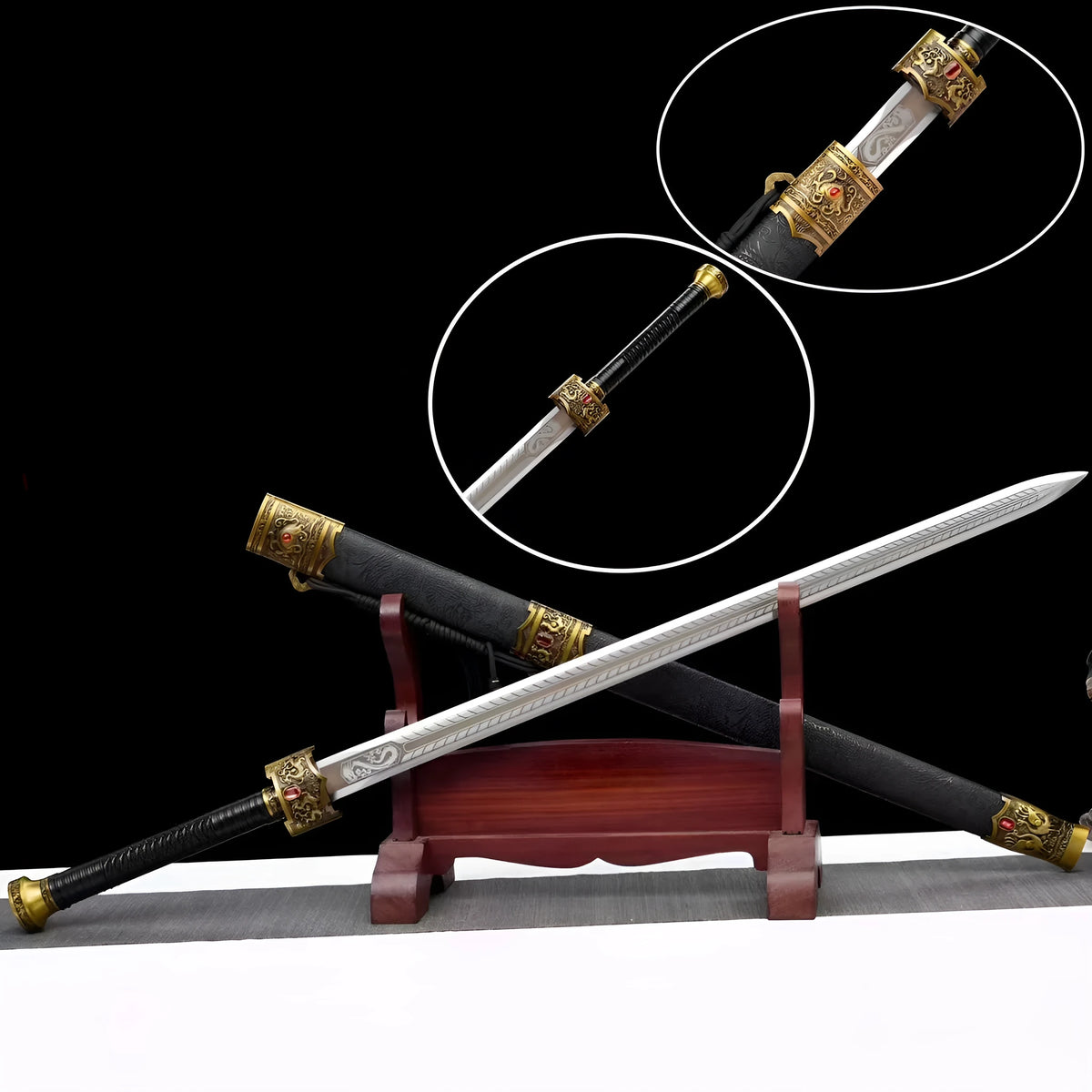 Manganese steel Han style sword with 73cm blade, 102cm or 105cm overall length, unsharpened for display