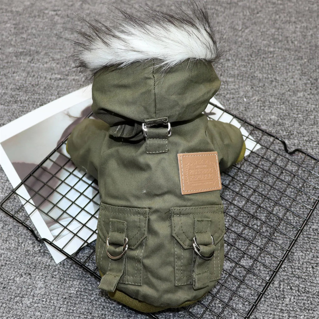 Padded cotton dog coat for small dogs in army green, quilted plain pattern