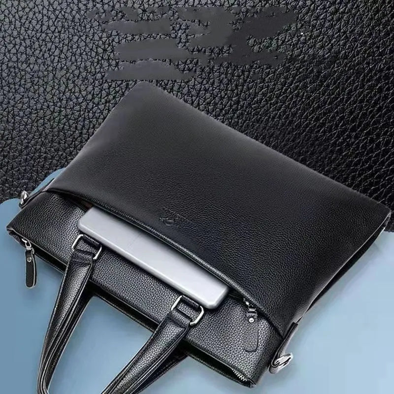 Black and brown PU leather men's shoulder messenger bag with crossbody strap, 35x30cm