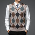 Men's autumn winter V-neck sleeveless wool knit vest in five colours and five patterns, sizes M to XXXL