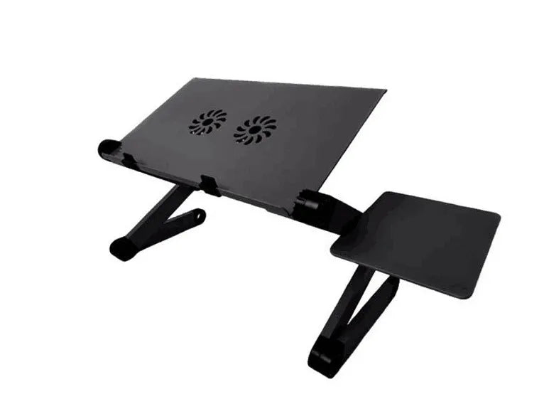 Portable folding laptop desk in black or rose red with metal frame, ventilated top, 480 mm adjustable height and 360-degree tilt