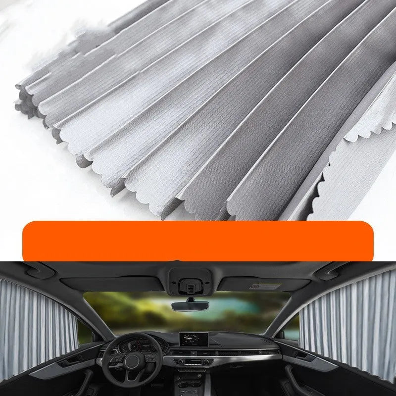Auto retractable car sun curtain with roller shutter mechanism in gold colour