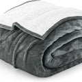 Gray cotton adjustable electric blanket on bed with three size options 90x140cm 130x180cm 210x180cm