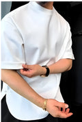 White men's t-shirt with a distinctive buttoned round hem on a regular fit model.