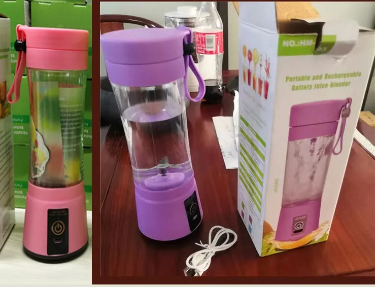 Pink portable USB blender with 380ml cup and automatic cleaning function