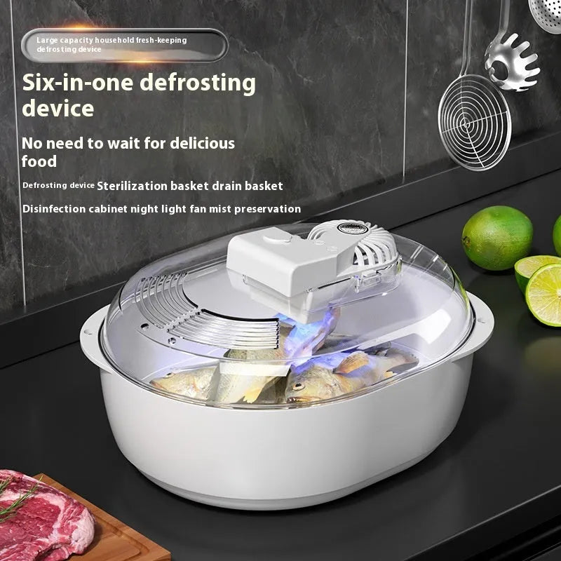 Aluminium quick defrosting board in modern simplicity style on a kitchen counter