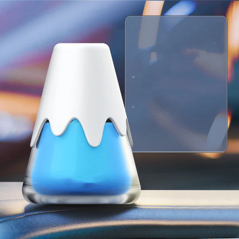 Snow mountain cup car aromatherapy diffuser in purple bouquet, vibrant lime, laurel haze, or deep sea fog blue
