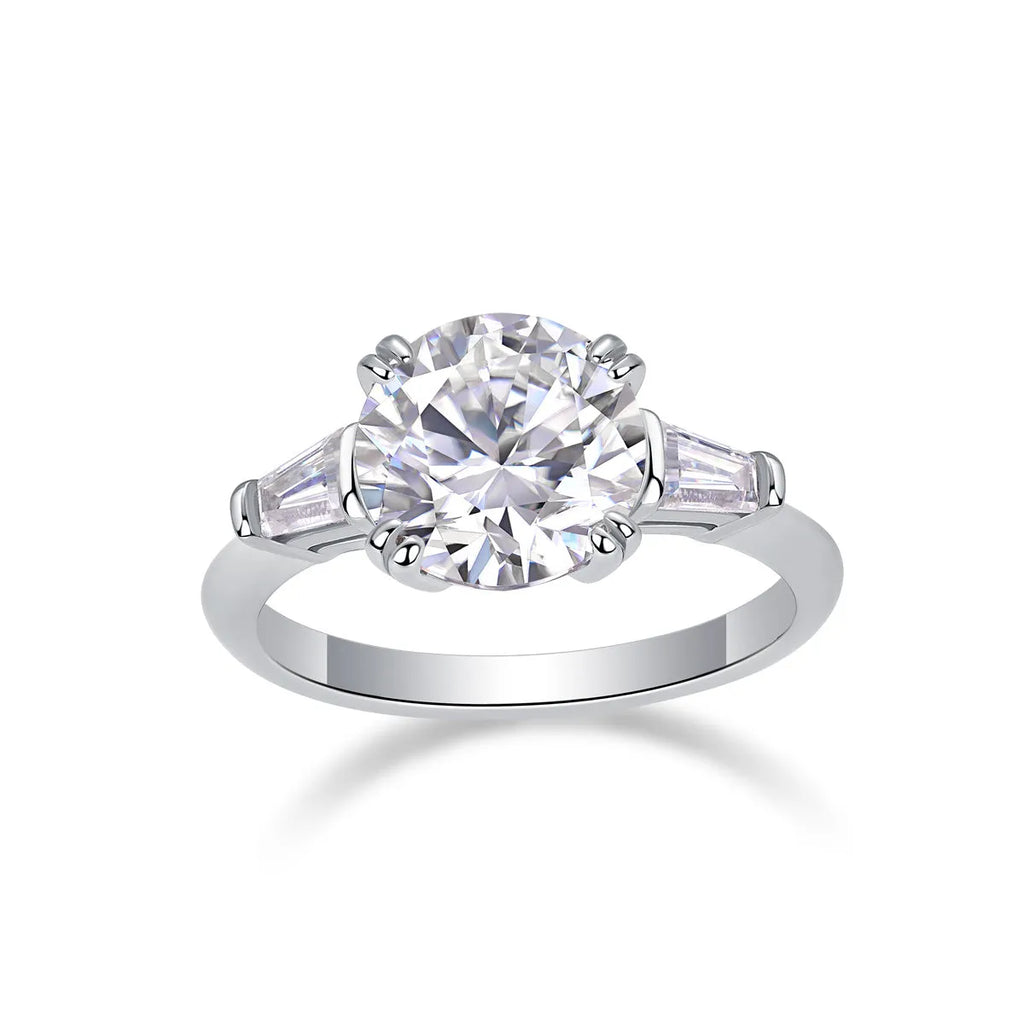 3-carat octagonal moissanite wedding ring set in S925 silver with platinum plating on white background