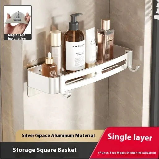 Gun grey triangular bathroom corner shelf with punch-free wall mounting system