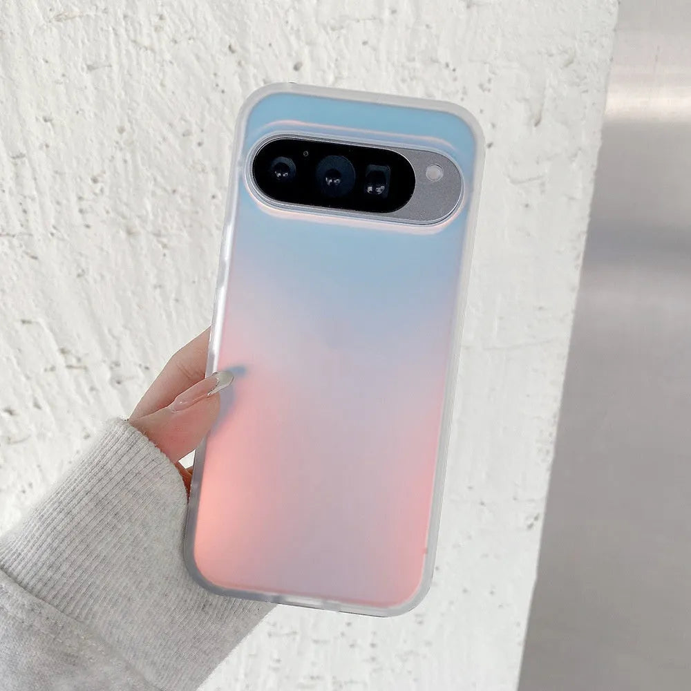 Colourful laser frosted matte phone case for Google Pixel smartphones on a table
