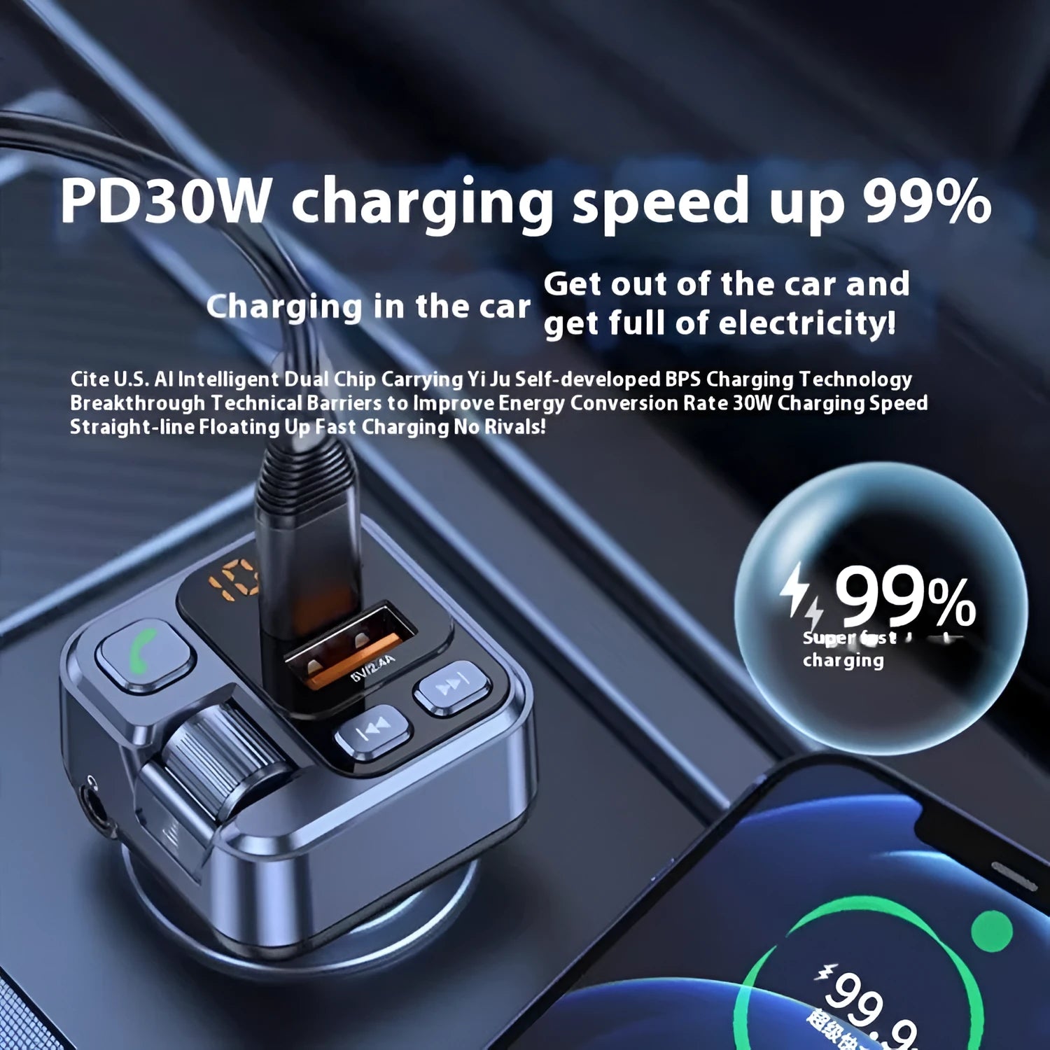 Car Bluetooth MP3 player receiver with LED display and dual USB charging ports