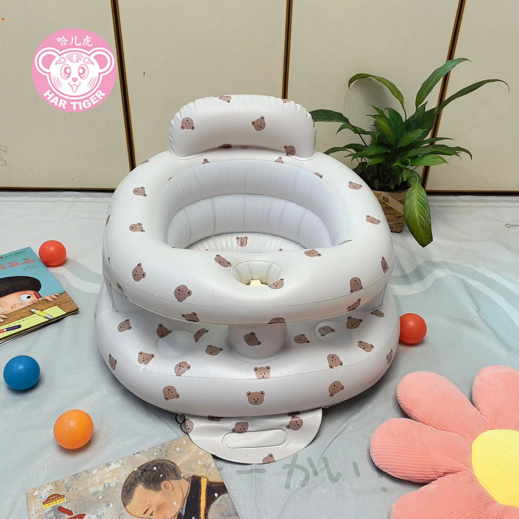 Inflatable baby dining chair and infant sofa in PVC, shown in Bear Base, Dinosaur Planet, or Love Rabbit design option