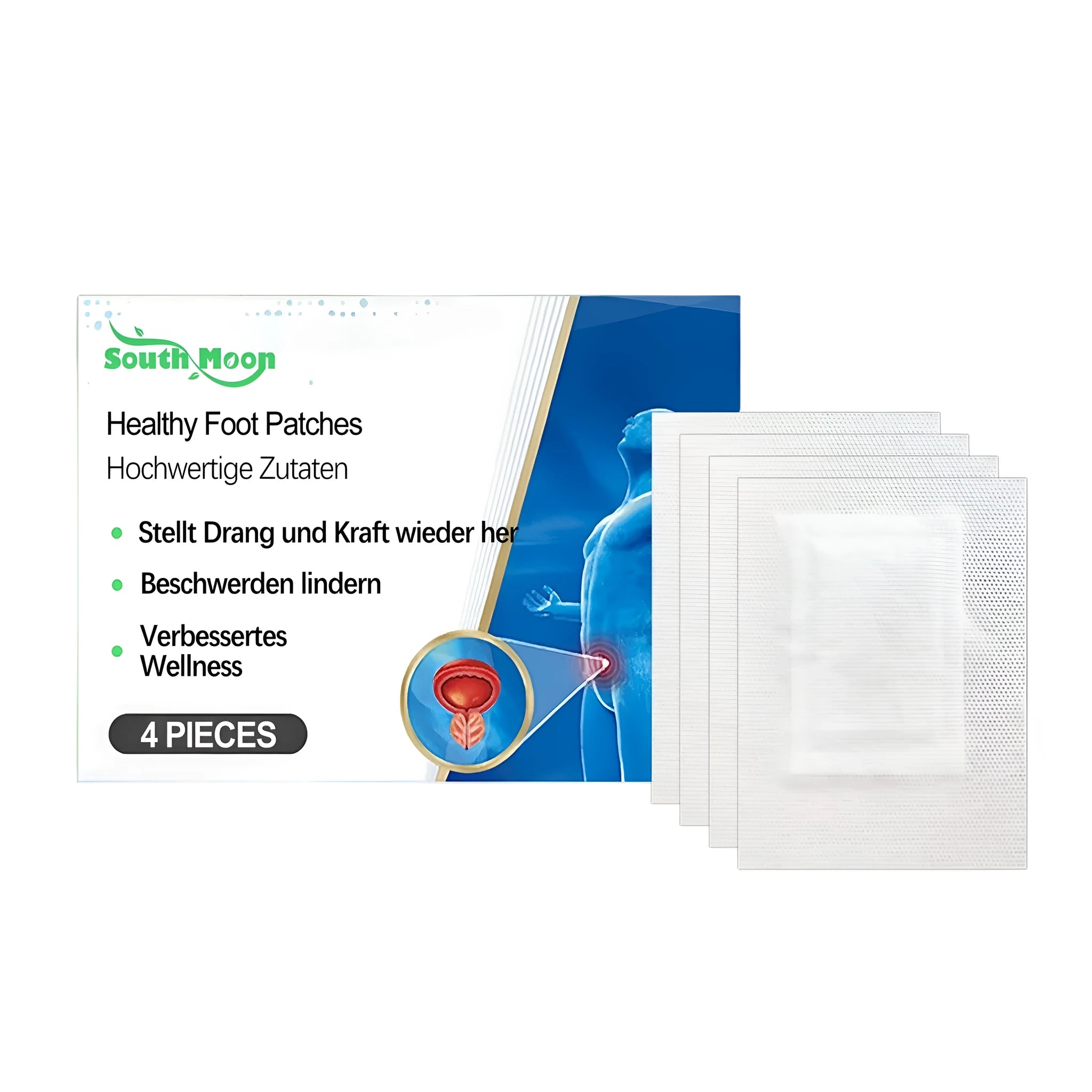 Four healthy foot patches with ginger, mugwort and lavender oil ingredients in opened packaging
