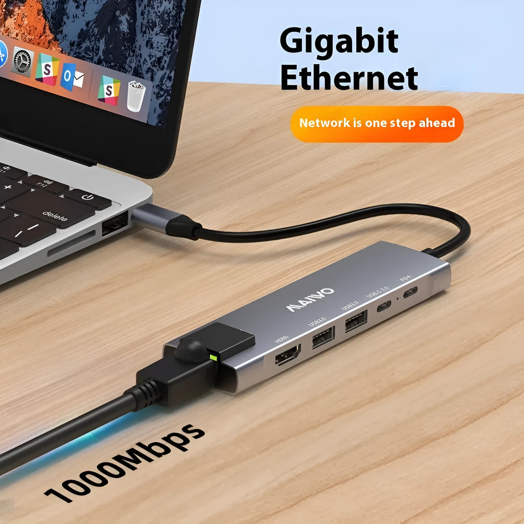 Aluminium alloy Steam Deck six-in-one docking station with HDMI, Ethernet, and USB ports.