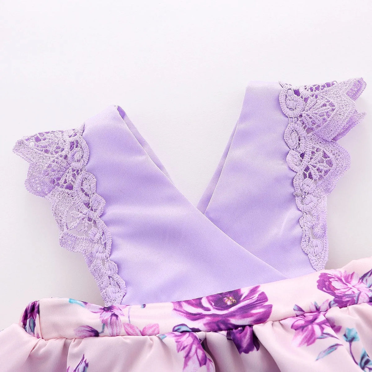 Girls Korean style sleeveless cotton summer princess dress in violet with flower print