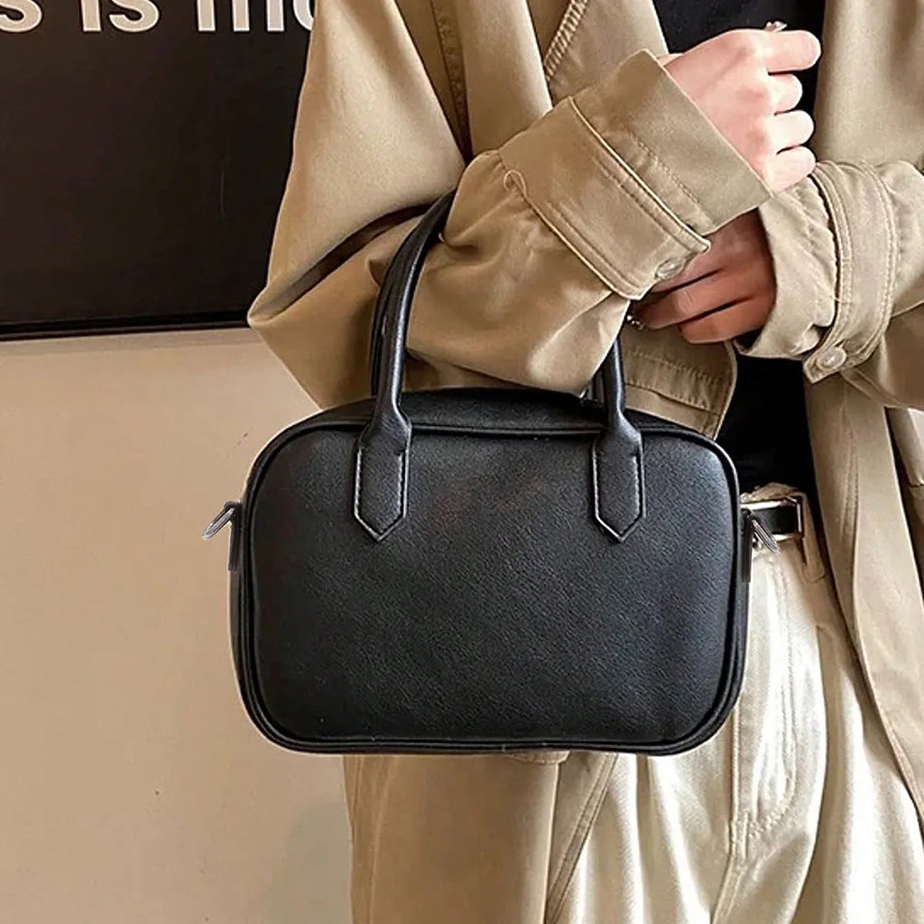 Retro square shoulder messenger bag in PU leather available black or coffee colour