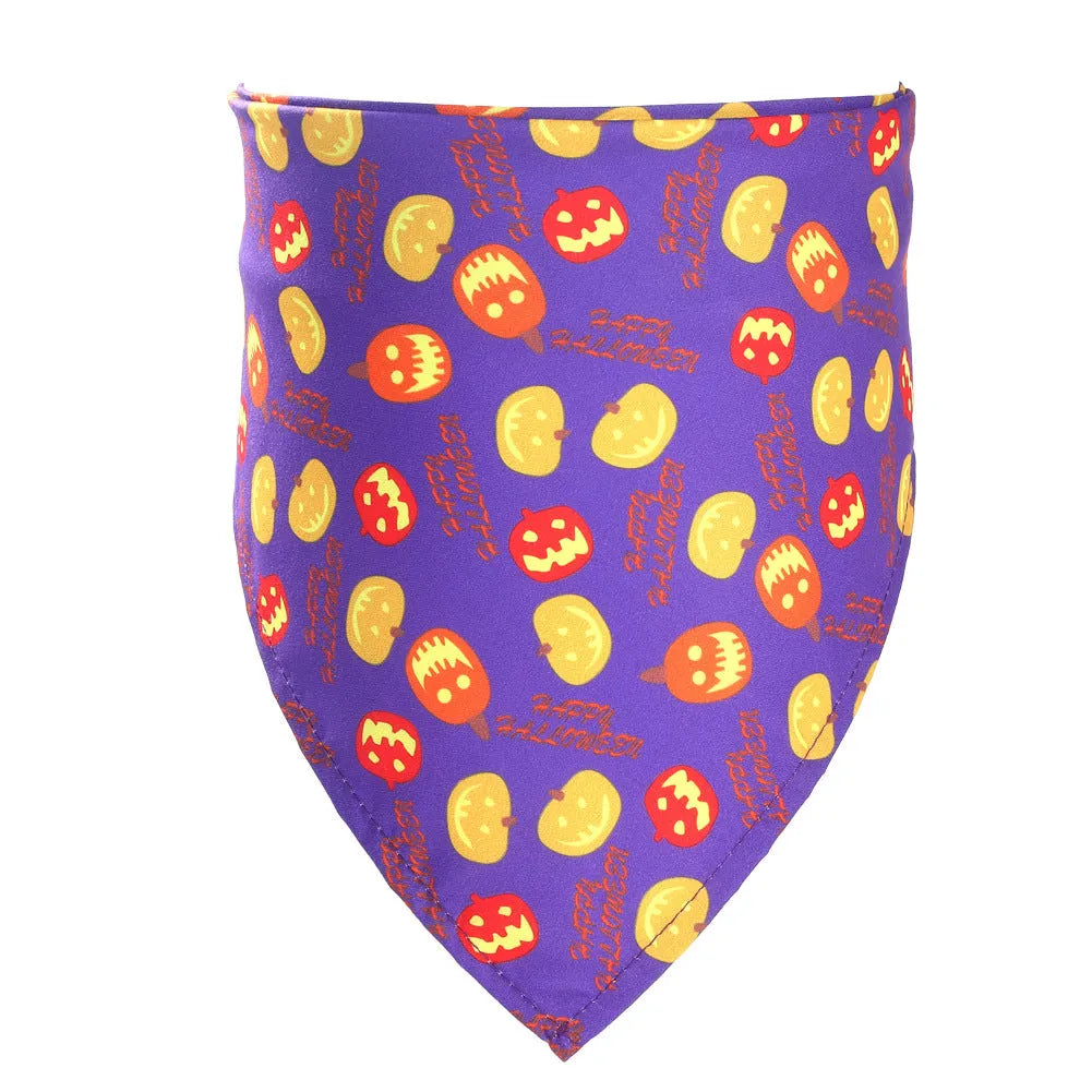 Halloween pet saliva towel triangular scarf in funny pumpkin on black colour for cats and dogs