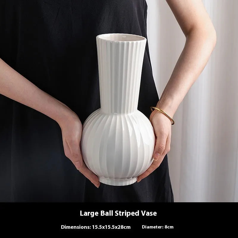 White striped ceramic ball vase American country style living room table decoration