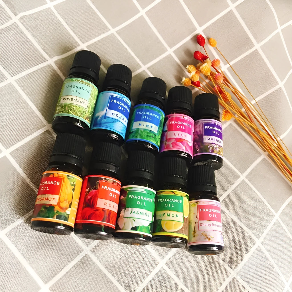 Plant aromatherapy essential oil bottle with 12 fragrance options including Lavender, Lemon, and Rose