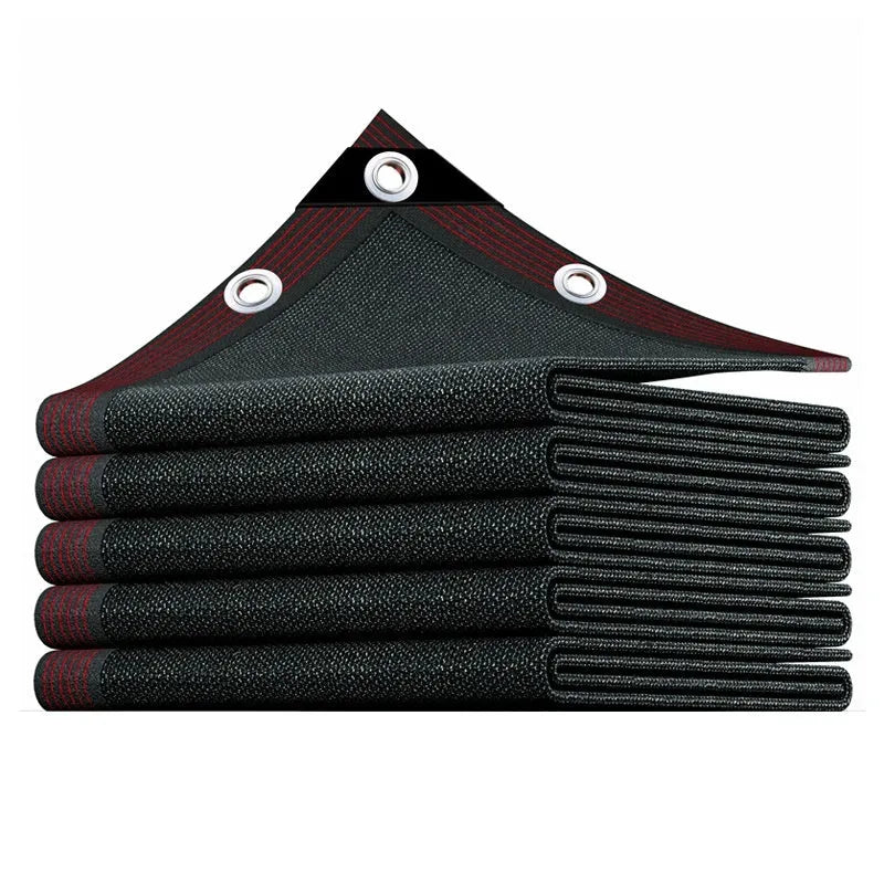Black polyethylene sunshade net with sewn hemming and reinforced cornerite, 98% shading rate, sizes 2x2m to 3x6m