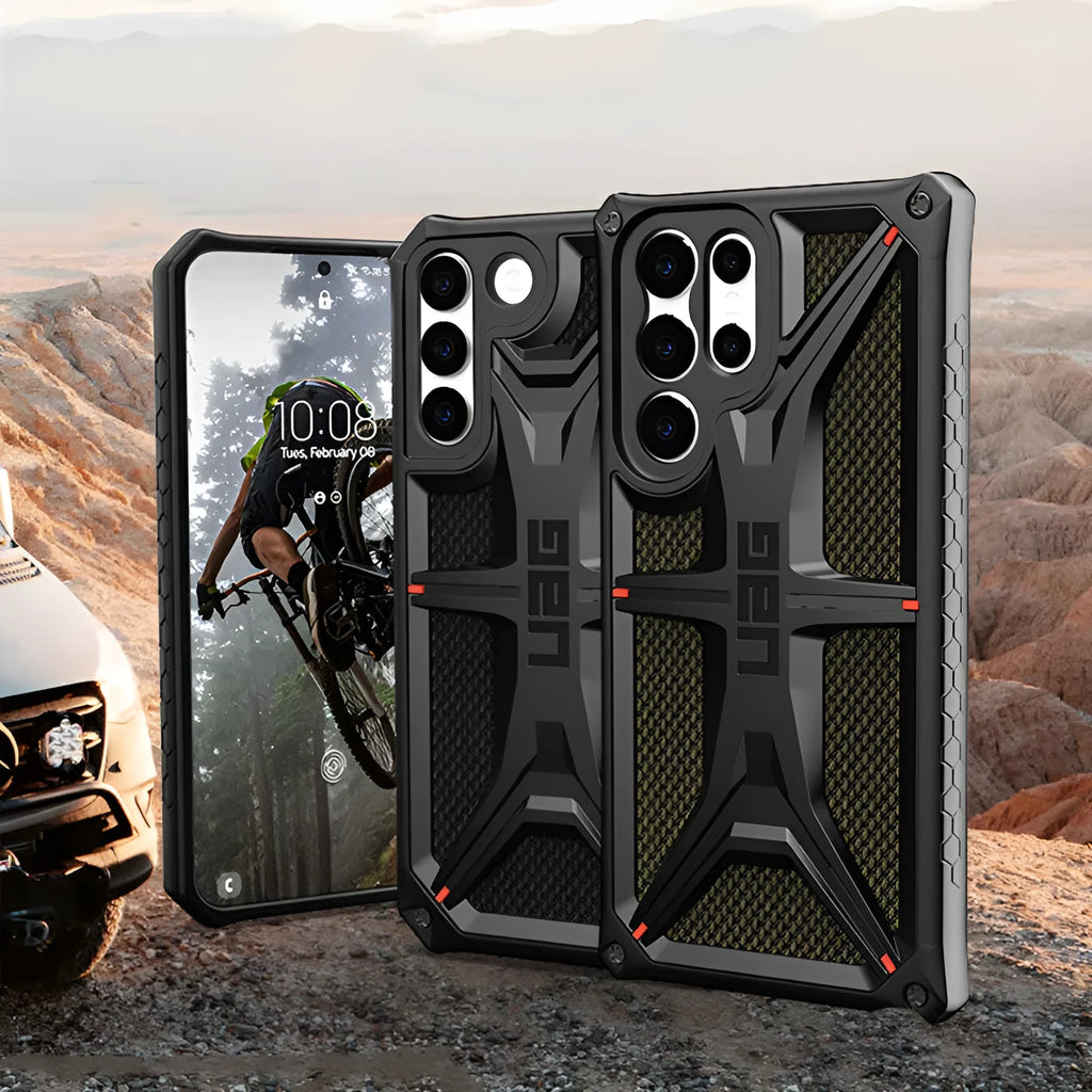 Anti-fall thin black TPU and PC back cover phone case for Samsung Galaxy S22, S22 Plus and S22 Ultra