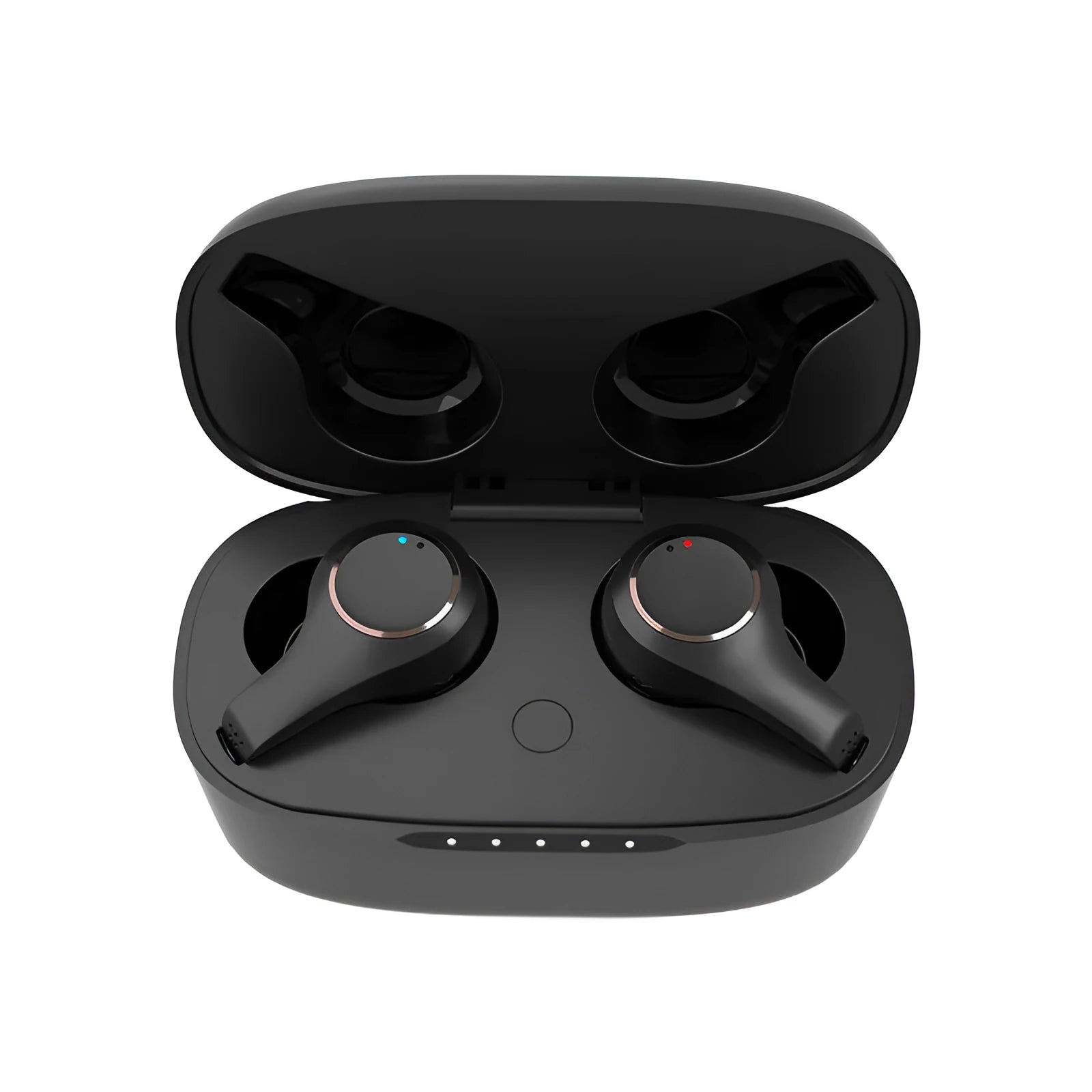 Black and white ANC active noise cancelling Bluetooth earbuds with charging case
