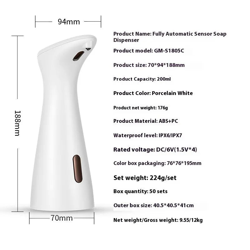 White infrared sensor automatic soap dispenser on a bathroom sink