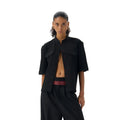 Handmade black half sleeve men's shirt with a shirt collar and loose fit for casual hunting wear.