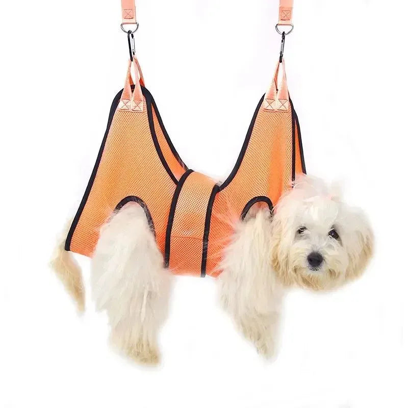 Cat grooming restraint bag in hammock design for nail cutting and bathing procedures