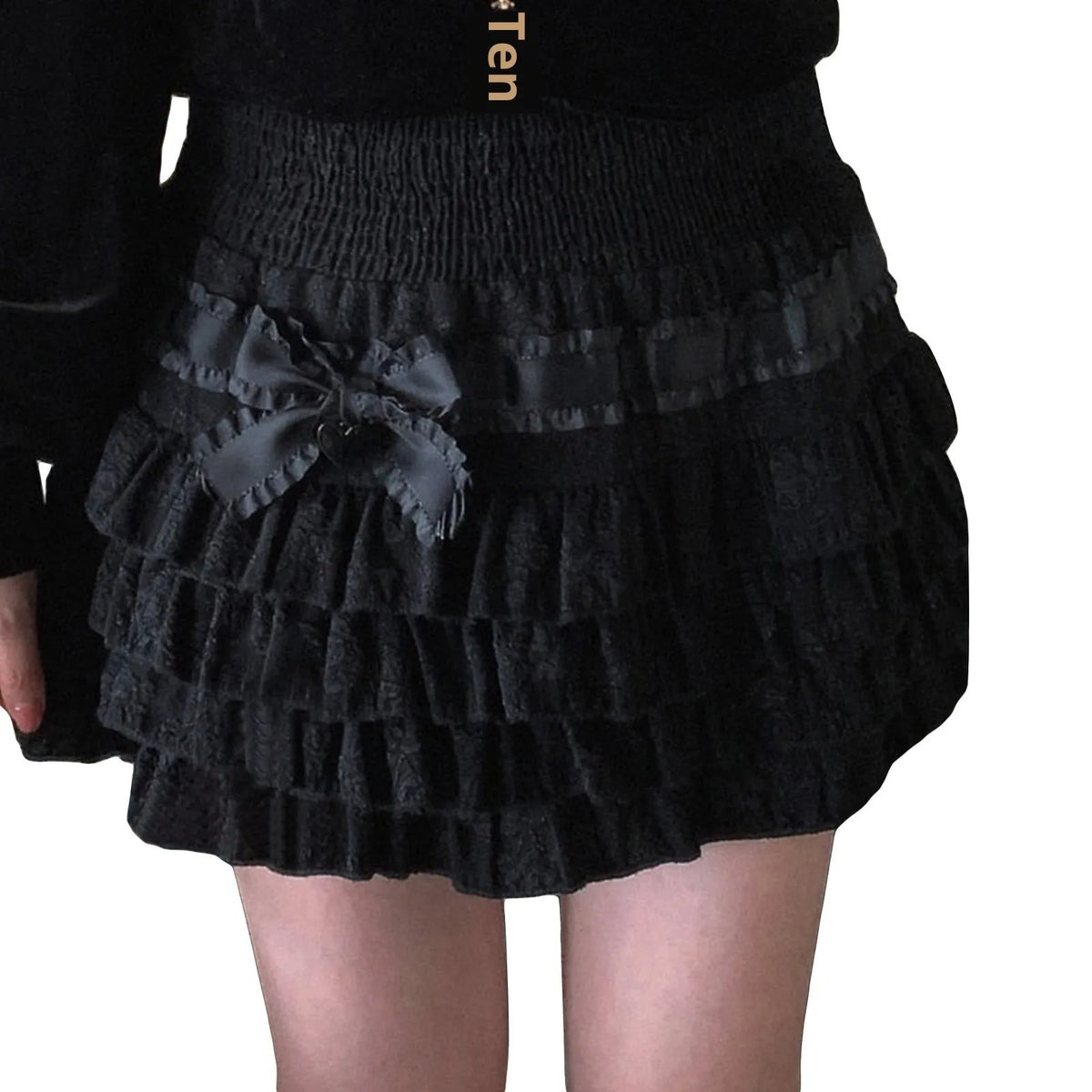 Women's high waist puffy cake short skirt in polyester, black pink almond rice, sizes S M L