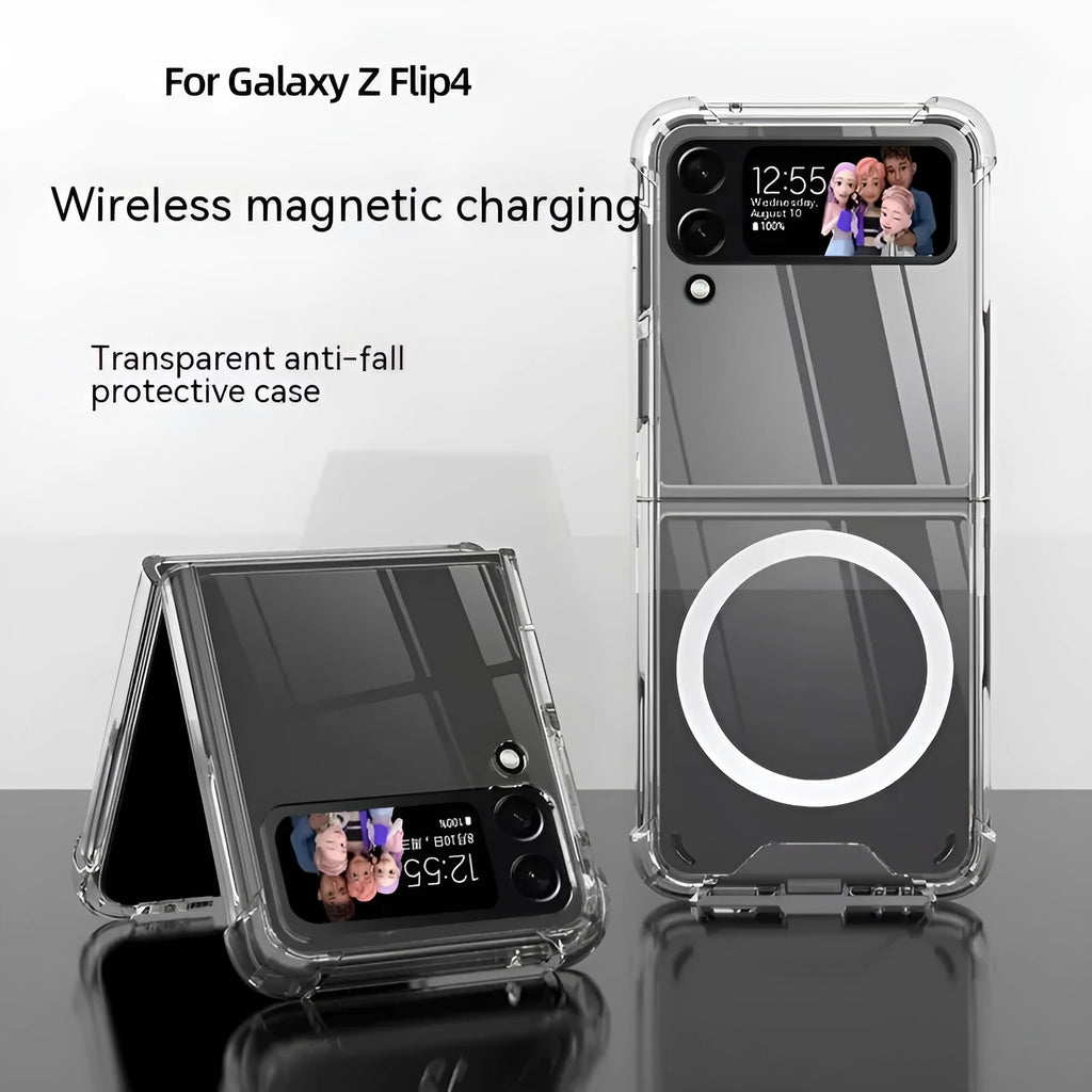 Transparent TPU magnetic phone case for Samsung Z Flip 5 with four-corner drop-resistant design