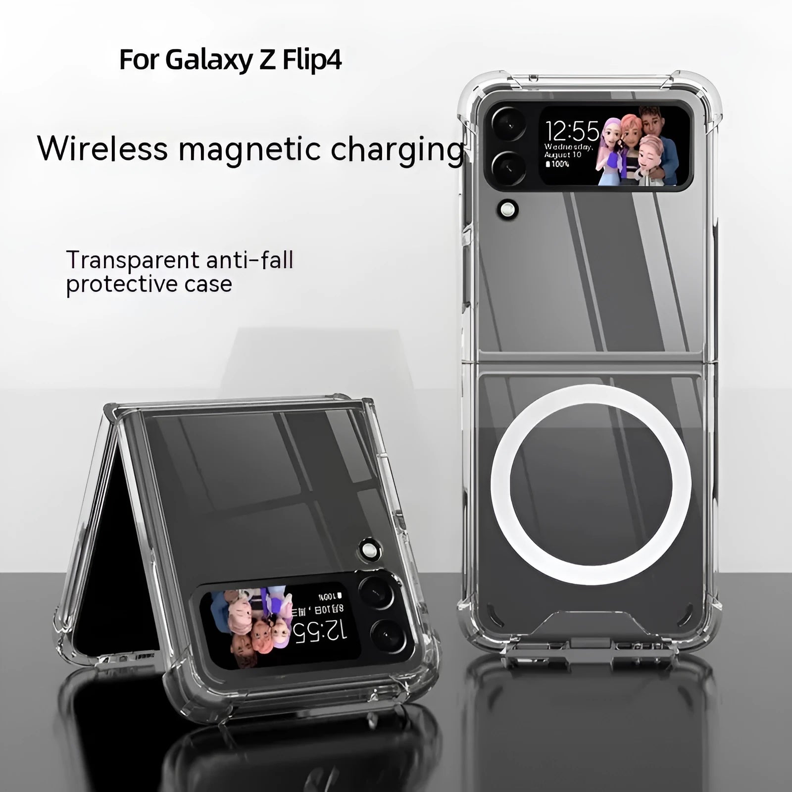 Transparent TPU magnetic phone case for Samsung Z Flip 5 with four-corner drop-resistant design