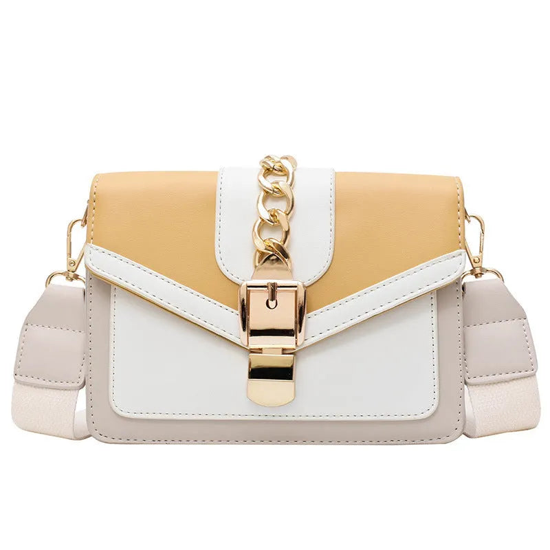 Women's PU shoulder chain bag in horizontal square shape, small square messenger bag with chain strap