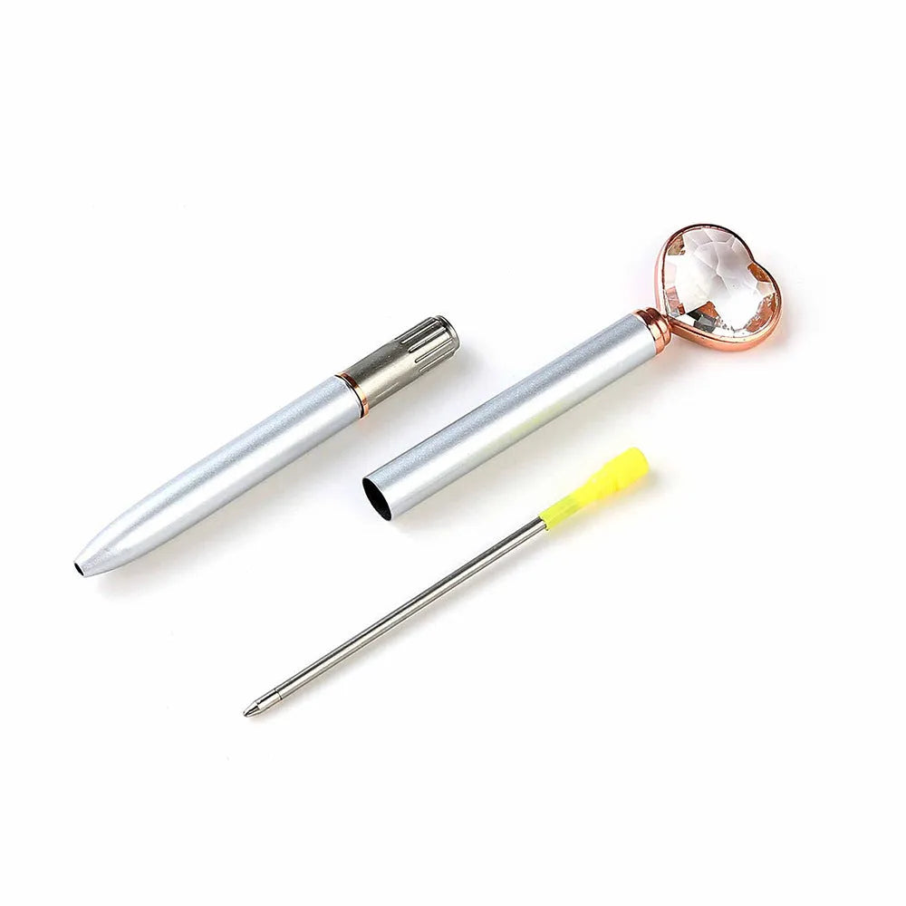 Creative Crystal Love Ball Diamond Metal Pen in golden, rose gold, and silver finishes showing decorative pattern