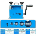 SD-017 manual wire stripping machine on a workbench, showing adjustable blades for 0.5-17mm wires.