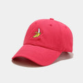 Soft top curved baseball cap with fruit banana embroidery in adjustable polyester construction