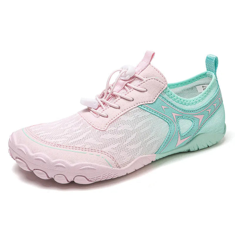 Low-top five finger shoes with rubber sole and elastic band in multiple colours like army green and pink moon.
