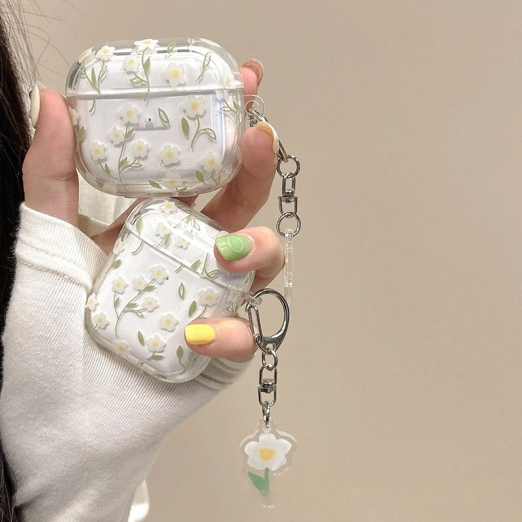White floral pattern transparent TPU protective cover for Apple AirPods charging case