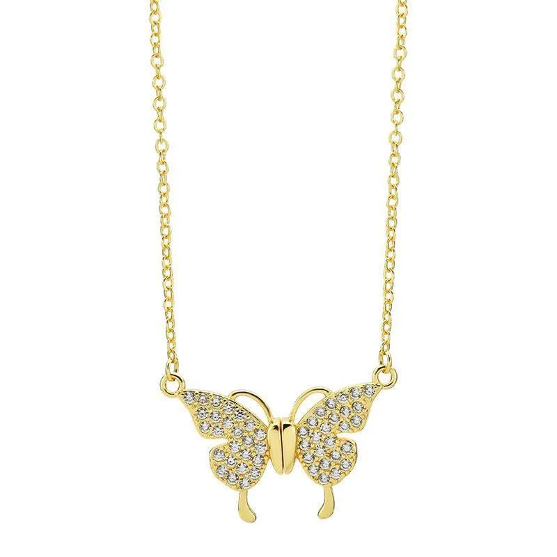 Gold magnetic snap butterfly clavicle necklace with twisted titanium steel chain