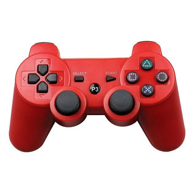 PS3 Bluetooth wireless game handle in black with button layout and USB port