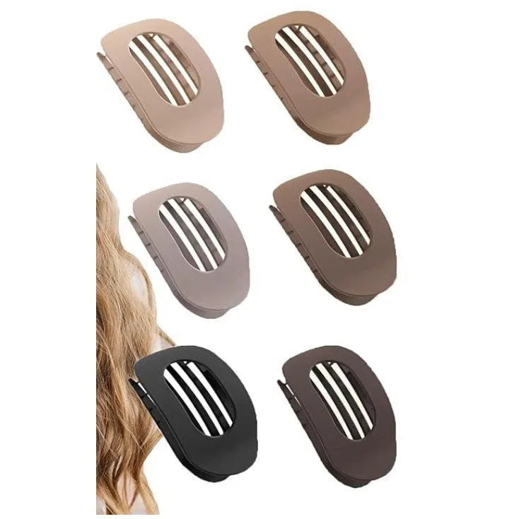 Six rose red plastic hair clips with frosted grip and pointed toe design arranged on white background