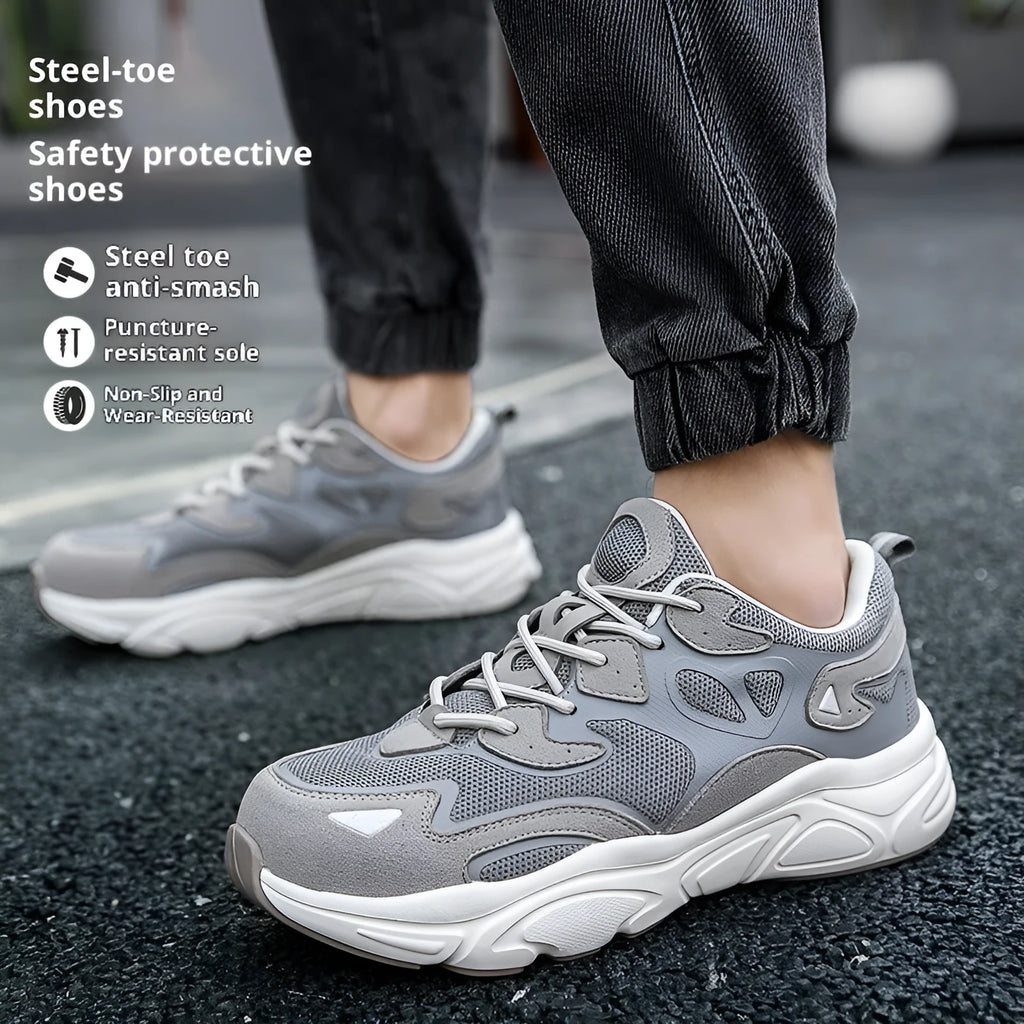 Steel head non-slip mesh breathable low top safety shoes front lace-up men's casual footwear