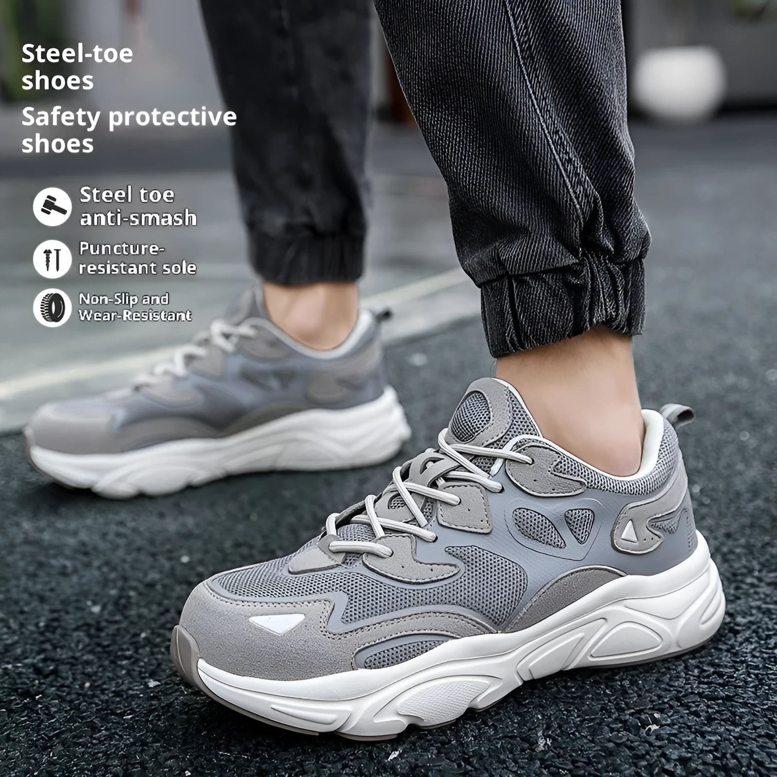 Steel head non-slip mesh breathable low top safety shoes front lace-up men's casual footwear