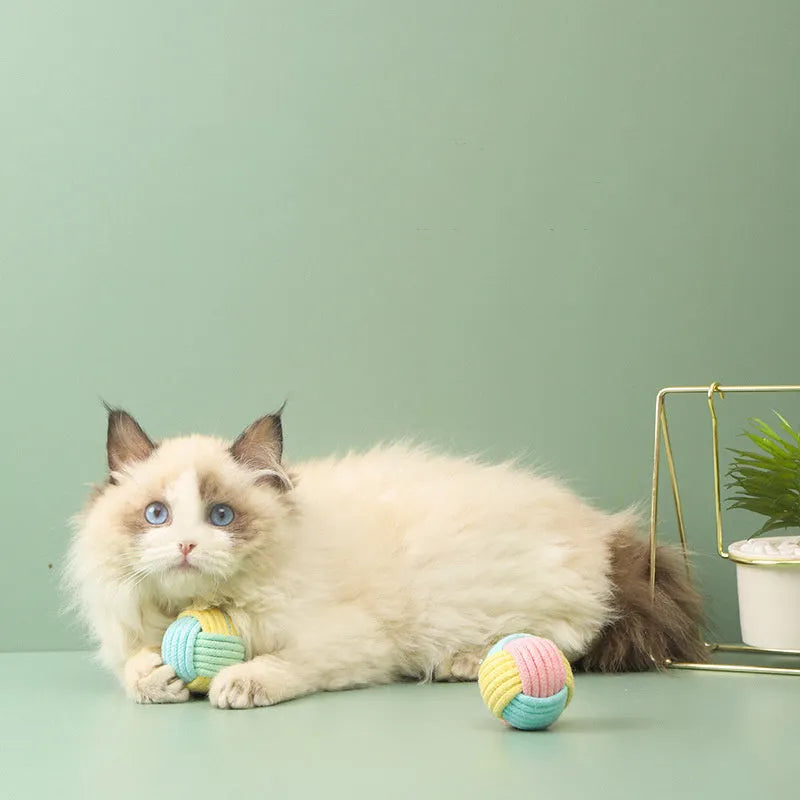 Handmade cat hair ball plush cotton toy measuring 5cm in blue powder, green blue and pink green colour options