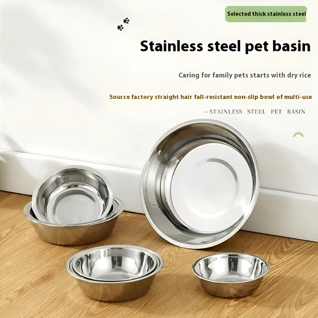 Stainless steel pet bowl with non-slip base in one of five available sizes.