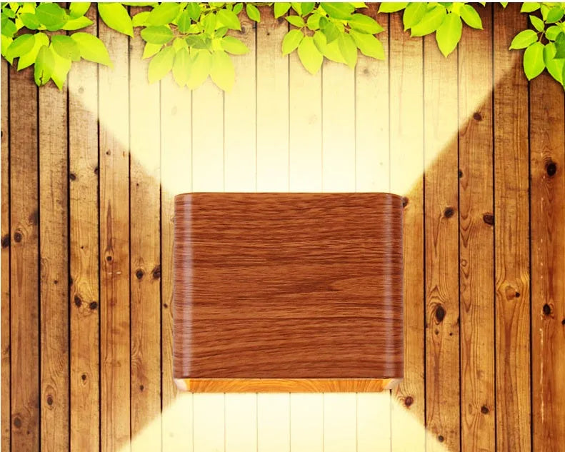 Square LED wall lamp 3W die-cast aluminium black imitation wood colour warm white white light