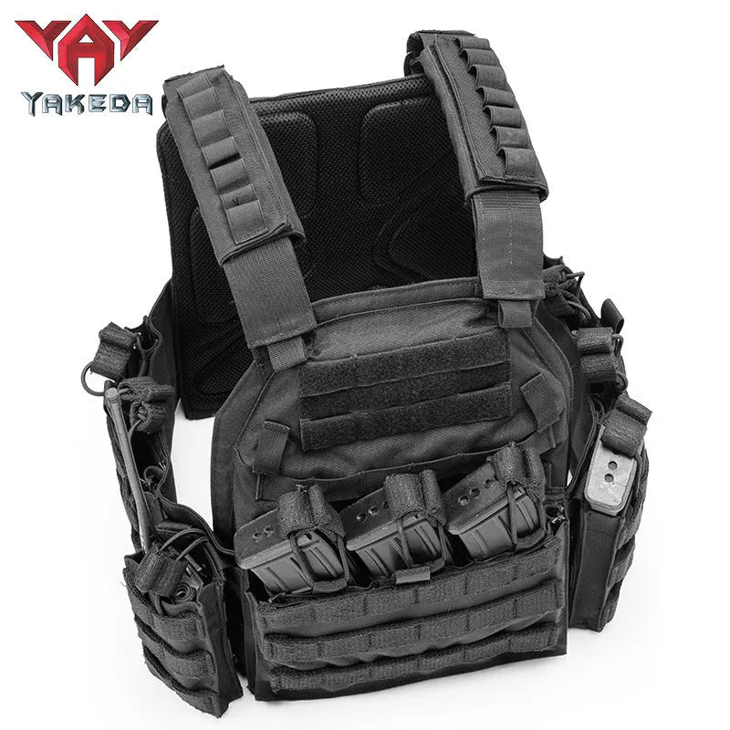 Outward quick dismantling 6094 tactical vest in black CP camouflage with adjustable waist and 1000D polyester construction for outdoor training