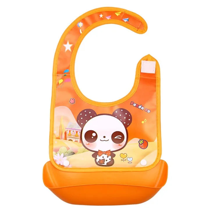 Cartoon baby PVC three-dimensional bib with blue koala design and waterproof silicone pocket
